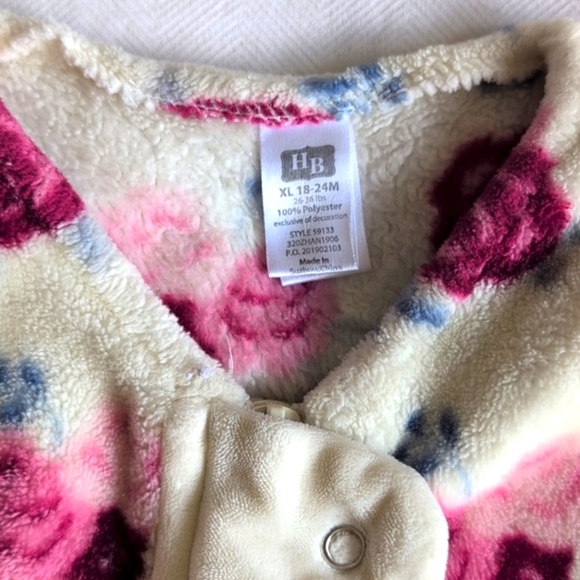 hudson baby rose floral fluffy fleece zipper sleep sack 18-24 months baby girl - Picture 3 of 7